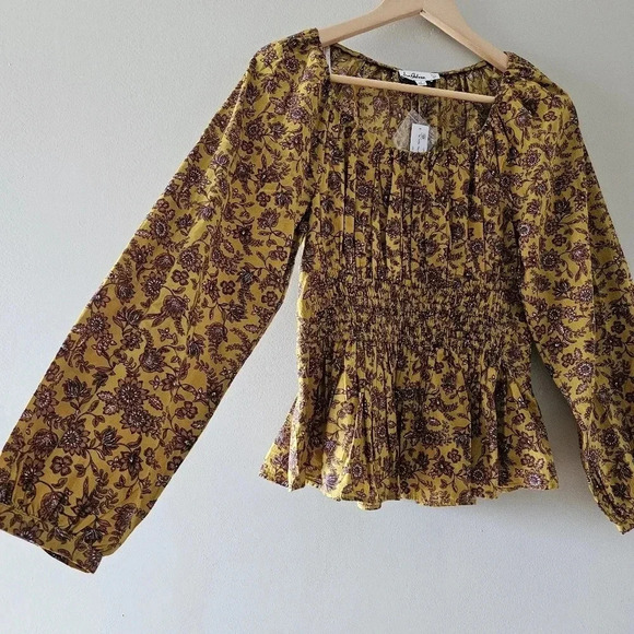 Sam Edelman Women's Cilian Cotton Smock-Waist Peplum Blouse Size Small. - Picture 6 of 16